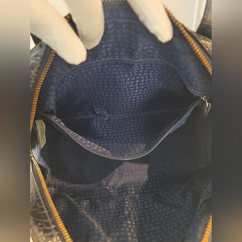 Kate Spade Felix Riverside Street Croc-Embossed Leather Handbag Navy Blue - Picture 4 of 16